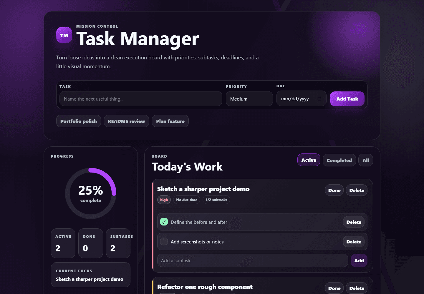 Screenshot of the Task Manager app