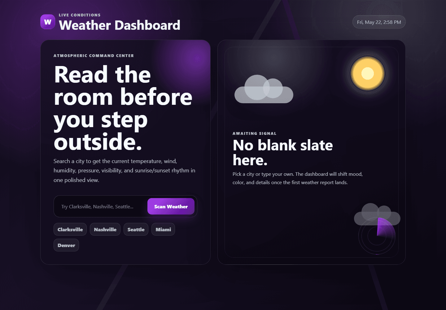Screenshot of the Weather Dashboard app